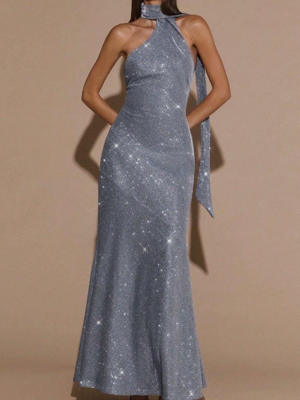 Silver Party Women's Glitter Mermaid Maxi Dress - Picture 4 of 6